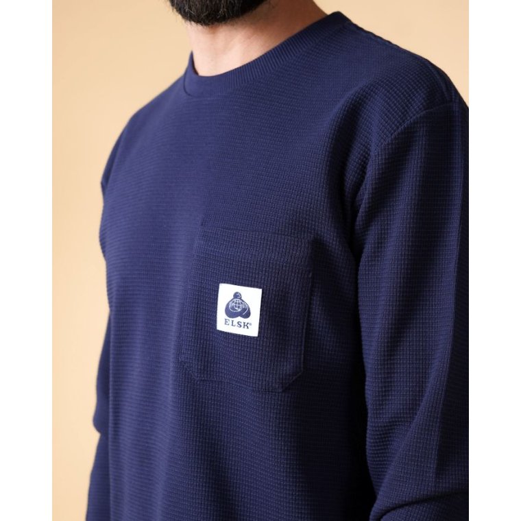 ELSK - WAFFLE MEN'S POCKET LONGSLEEVE - DARK NAVY