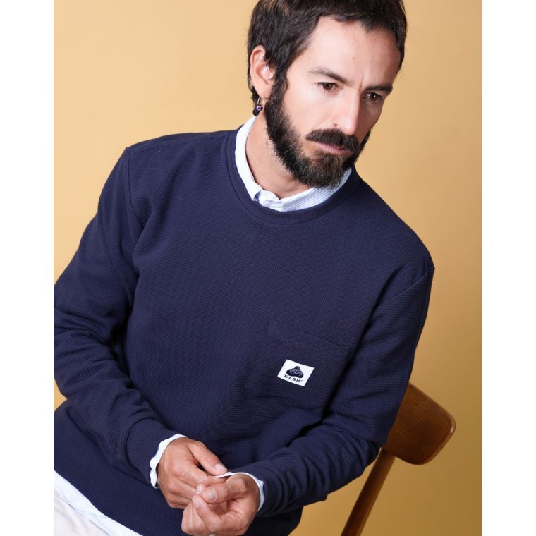 ELSK - WAFFLE MEN'S POCKET LONGSLEEVE - DARK NAVY