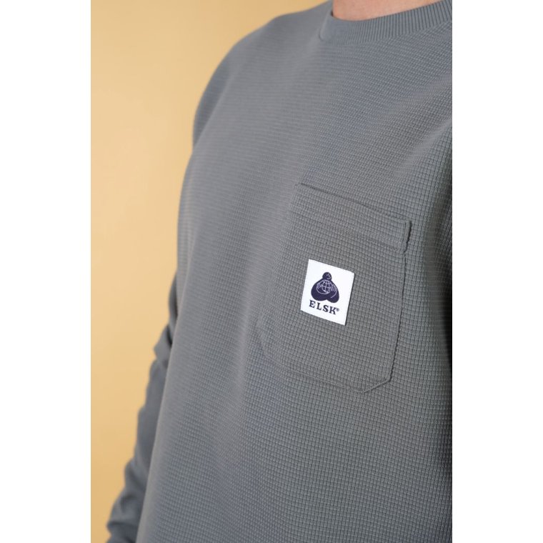 ELSK - WAFFLE MEN'S POCKET LONGSLEEVE - CASTOR GRAY
