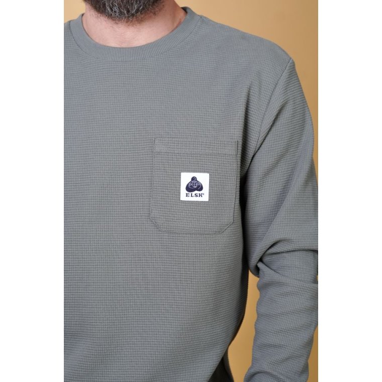 ELSK - WAFFLE MEN'S POCKET LONGSLEEVE - CASTOR GRAY