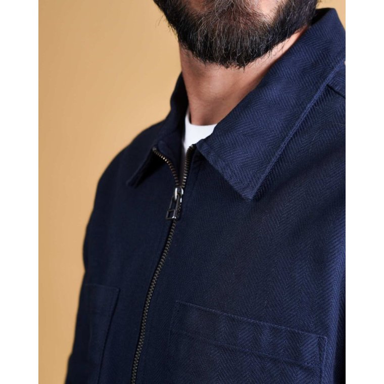 ELSK - HERRINGBONE ZIP MEN'S OVERSHIRT - DARK NAVY