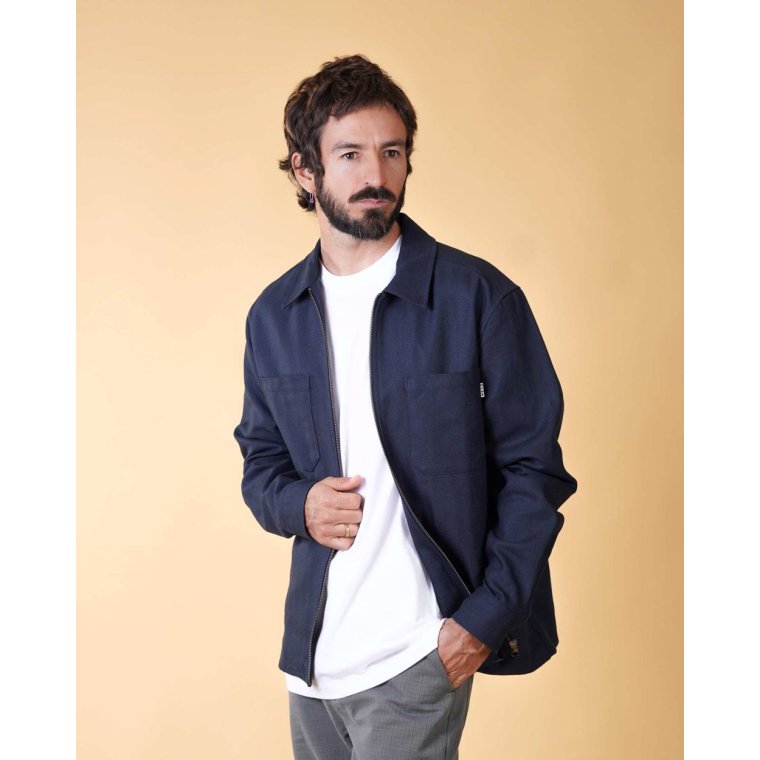 ELSK - HERRINGBONE ZIP MEN'S OVERSHIRT - DARK NAVY