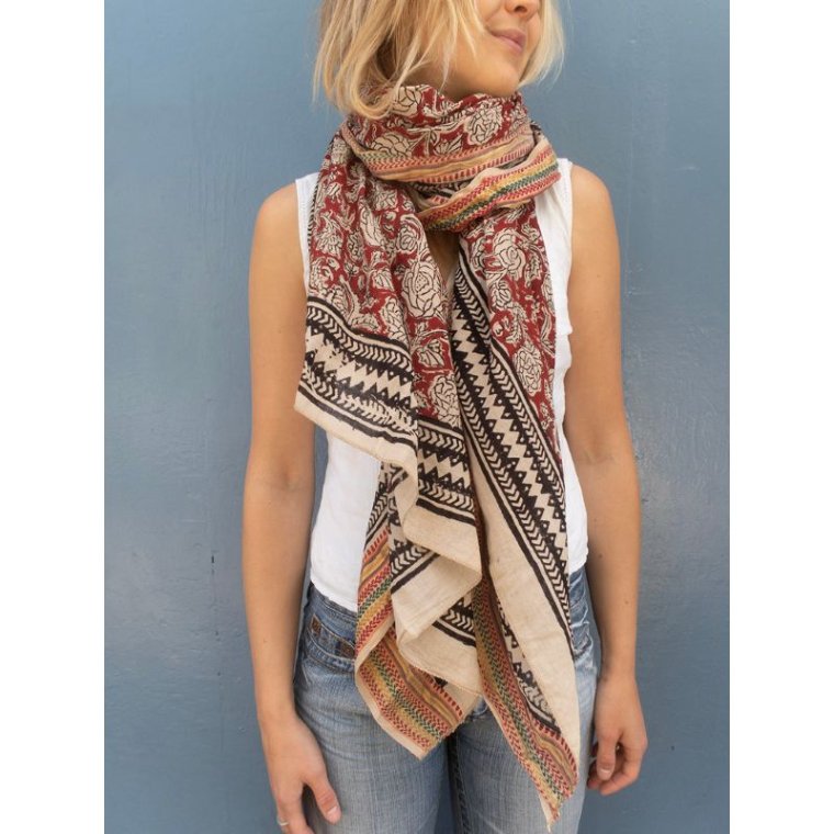 Craft Sisters - Bagru Scarf - Red Flower - 329