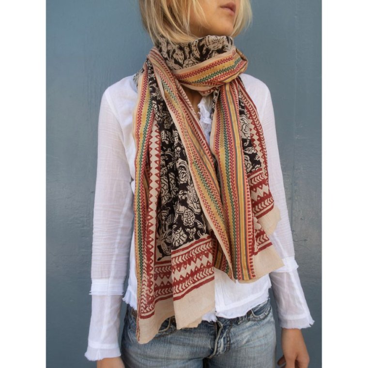 Craft Sisters - Bagru Scarf - Black with Flower