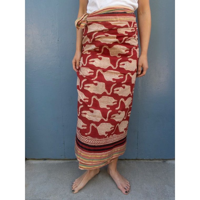Craft Sisters - Bagru Scarf - Red with Animal			
