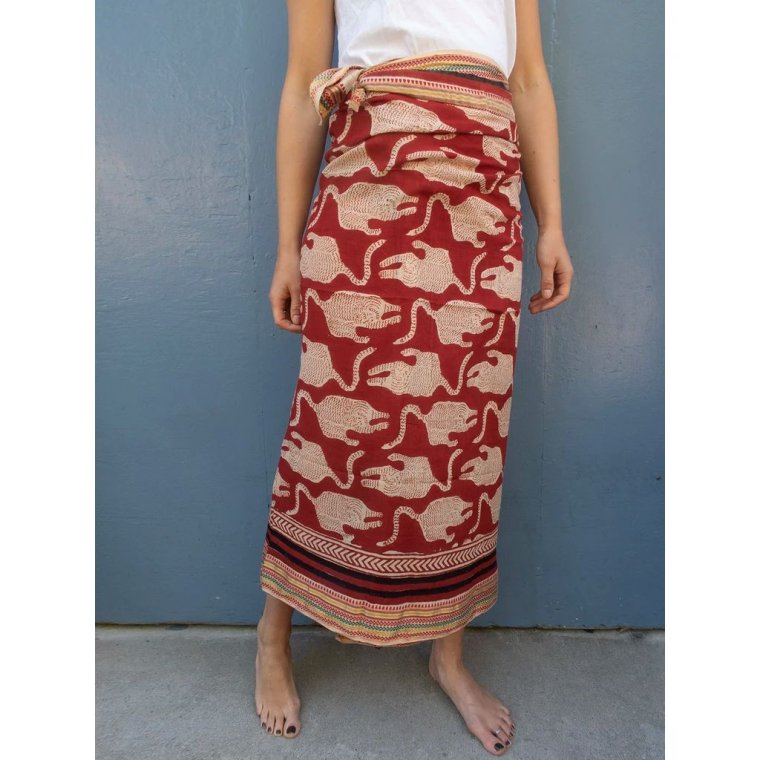 Craft Sisters - Bagru Scarf - Red with Animal			