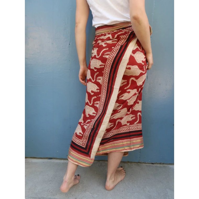 Craft Sisters - Bagru Scarf - Red with Animal			