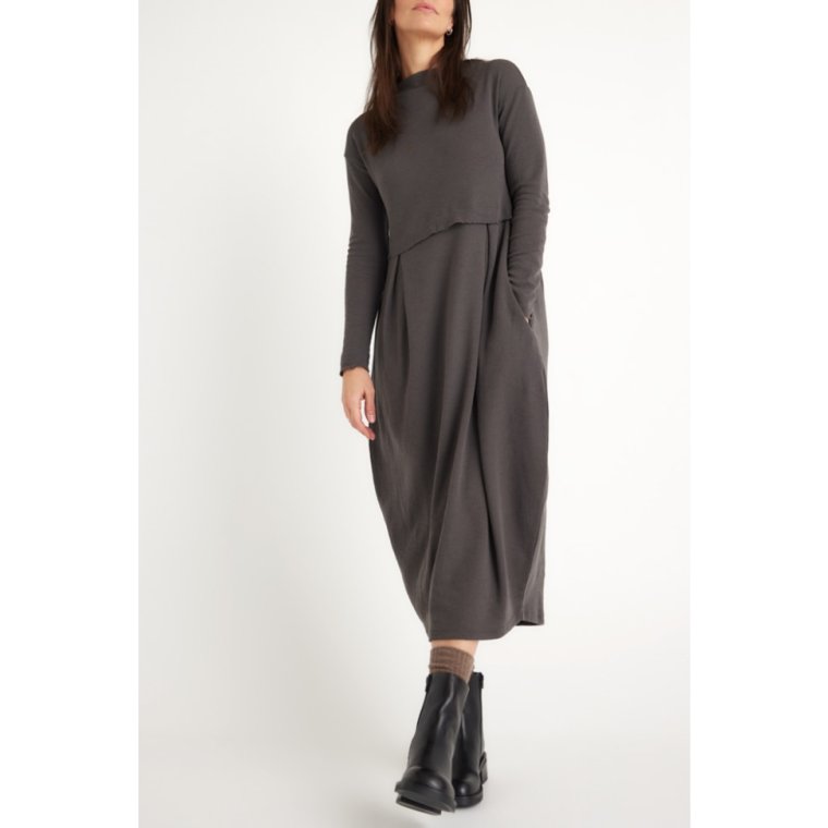 By Basics - 7045 dress long pleats & high neck - earth melange
