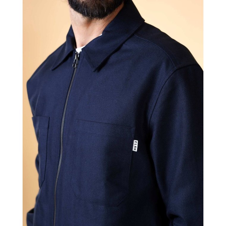 ELSK - HERRINGBONE ZIP MEN'S OVERSHIRT - DARK NAVY