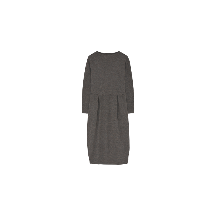 By Basics - 7045 dress long pleats & high neck - earth melange