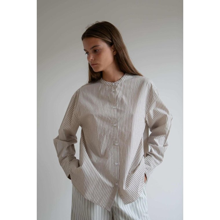 Studio Feder - ISOLDE SHIRT - COTTON - BROWN BEACH STRIPE