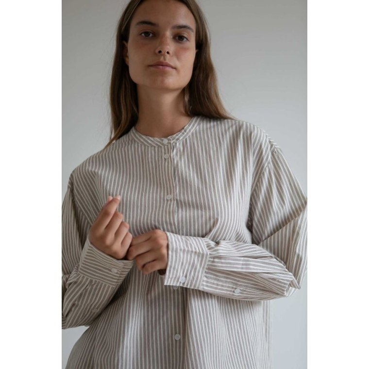 Studio Feder - ISOLDE SHIRT - COTTON - BROWN BEACH STRIPE