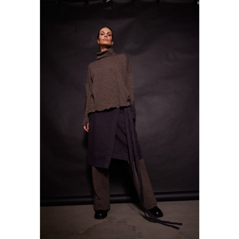 By Basics - 4501 Bubble Wool shirt wide w/large rollneck - earth melange