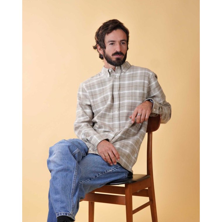 ELSK - FLANNEL MEN'S BD SHIRT - OFF WHITE / BEIGE CHECK