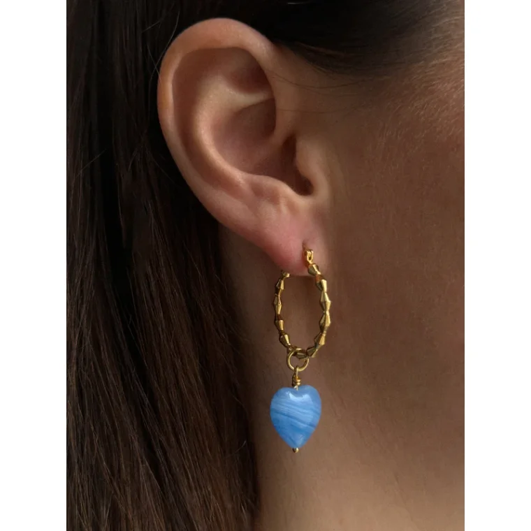 PICO - French Grande Heart Pendant - Blue - forgyldt