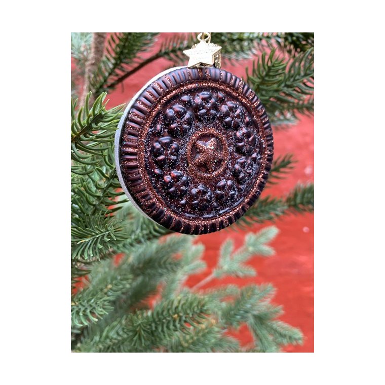 Vondels - Julekugle i glas - Brun/hvid Rund Kage - Oreo