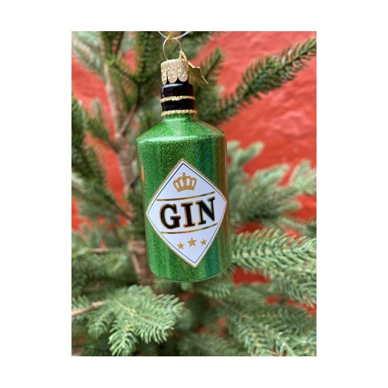 Vondels - Julekugle i glas - Grn Glitter Ginflaske