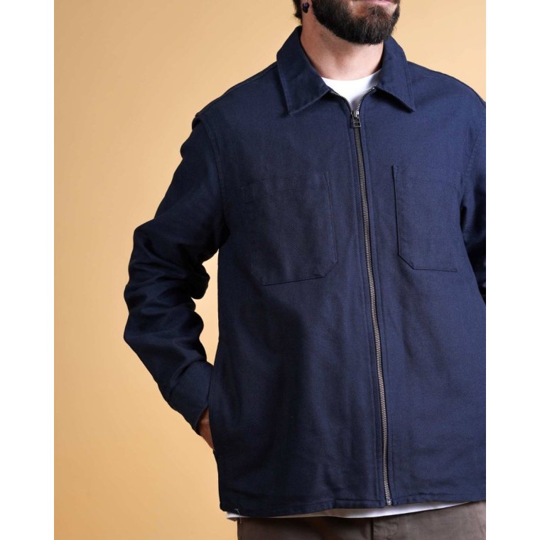 ELSK - HERRINGBONE ZIP MEN'S OVERSHIRT - DARK NAVY