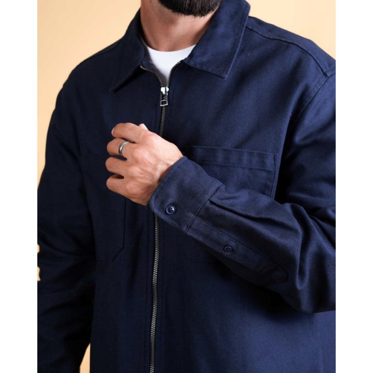 ELSK - HERRINGBONE ZIP MEN'S OVERSHIRT - DARK NAVY