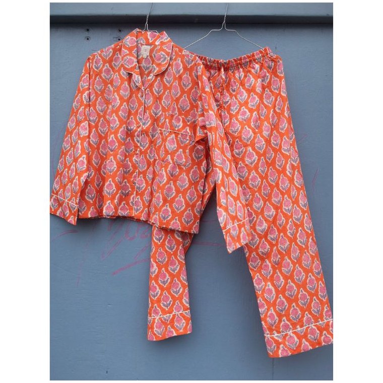 Classic Pyjamas Blockprint - 326 Mandarin