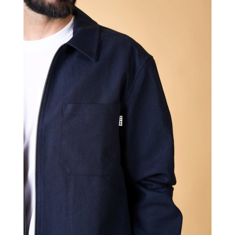 ELSK - HERRINGBONE ZIP MEN'S OVERSHIRT - DARK NAVY