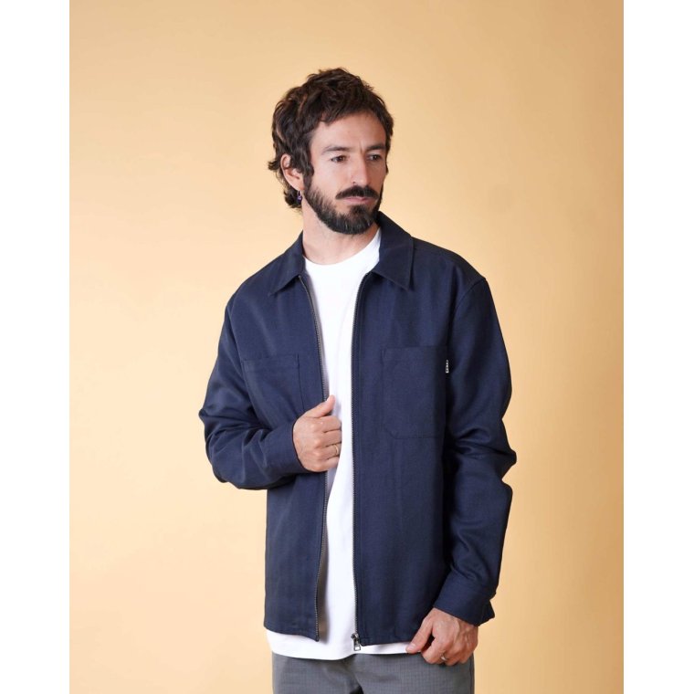 ELSK - HERRINGBONE ZIP MEN'S OVERSHIRT - DARK NAVY