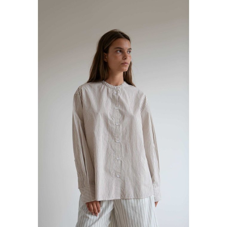 Studio Feder - ISOLDE SHIRT - COTTON - BROWN BEACH STRIPE