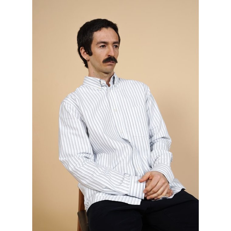 ELSK - OXFORD MEN'S BD SHIRT - WHITE/NAVY/BLUE