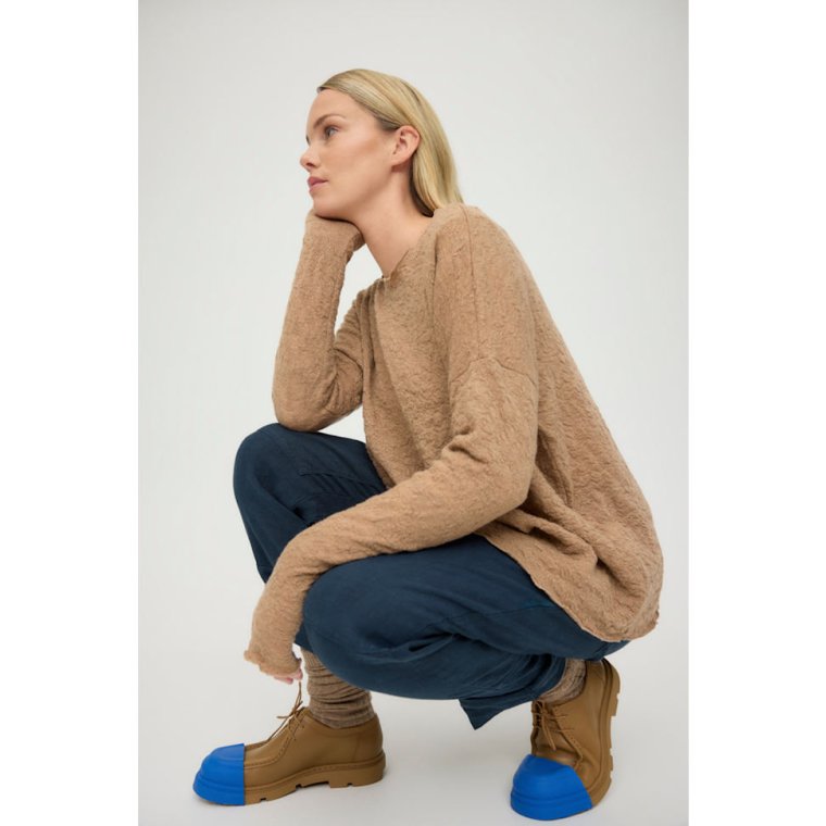 By Basics - 4504 Bubble Wool shirt wide r-neck ls - anthrasite melange