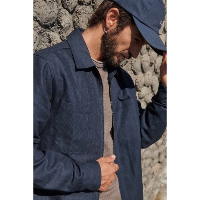 ELSK - HERRINGBONE ZIP MEN'S OVERSHIRT - DARK NAVY