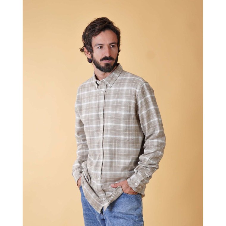 ELSK - FLANNEL MEN'S BD SHIRT - OFF WHITE / BEIGE CHECK