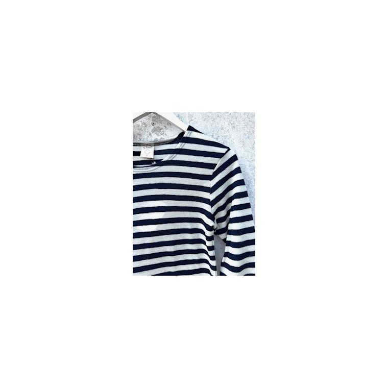 By Basics - 4002 Shirt R-Neck L/S - stripes - raw white/navy blue