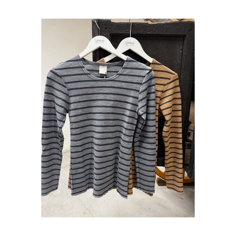 By Basics - 4002 Shirt R-Neck L/S - steel grey mel/asphalt