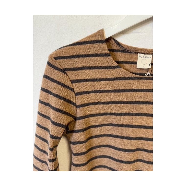 By Basics - 4002 Shirt R-Neck L/S - light camel mel/black coffee