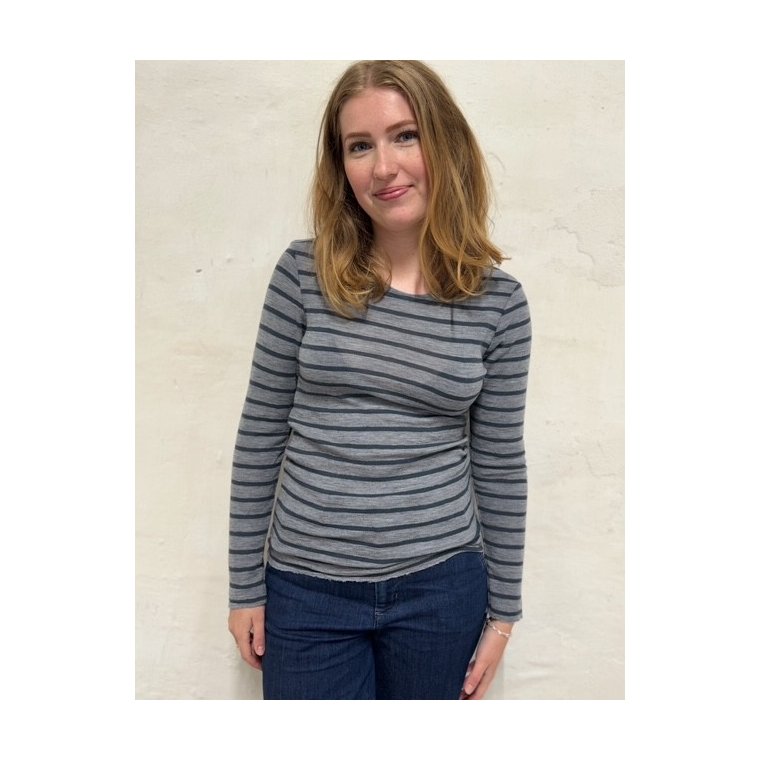By Basics - 4002 Shirt R-Neck L/S - steel grey mel/asphalt
