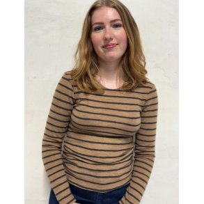 By Basics - 4002 Shirt R-Neck L/S - light camel mel/black coffee