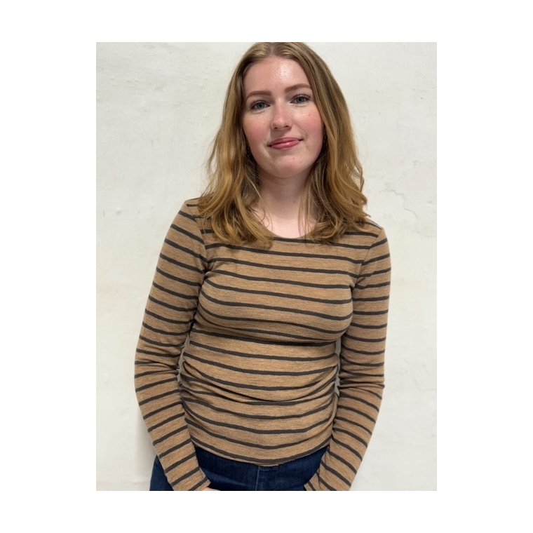 By Basics - 4002 Shirt R-Neck L/S - light camel mel/black coffee