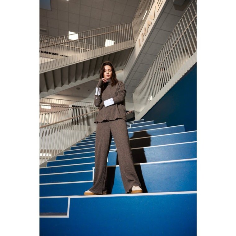 By Basics - 4501 Bubble Wool shirt wide w/large rollneck - earth melange