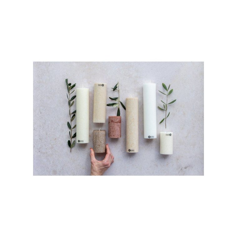 KunstIndustrien - Upcycled olive wax pillar candles - 6 cm x 18 cm