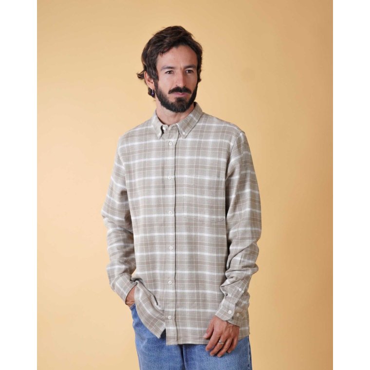 ELSK - FLANNEL MEN'S BD SHIRT - OFF WHITE / BEIGE CHECK
